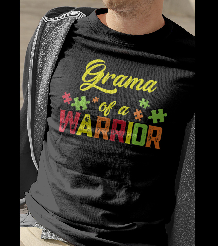 Grama Of A Warrior Puzzle Pieces Autism Awareness T-Shirt