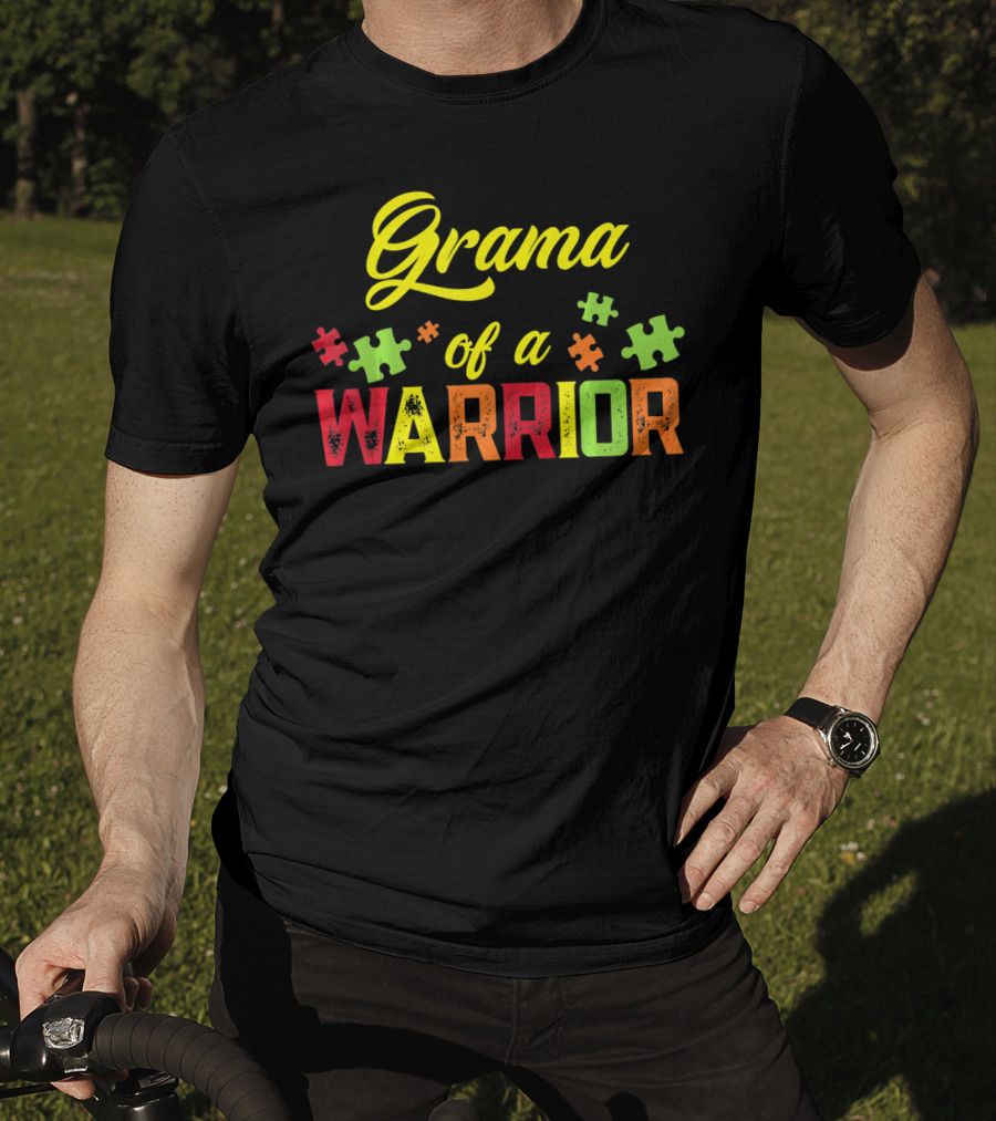 Grama Of A Warrior Puzzle Pieces Autism Awareness T-Shirt