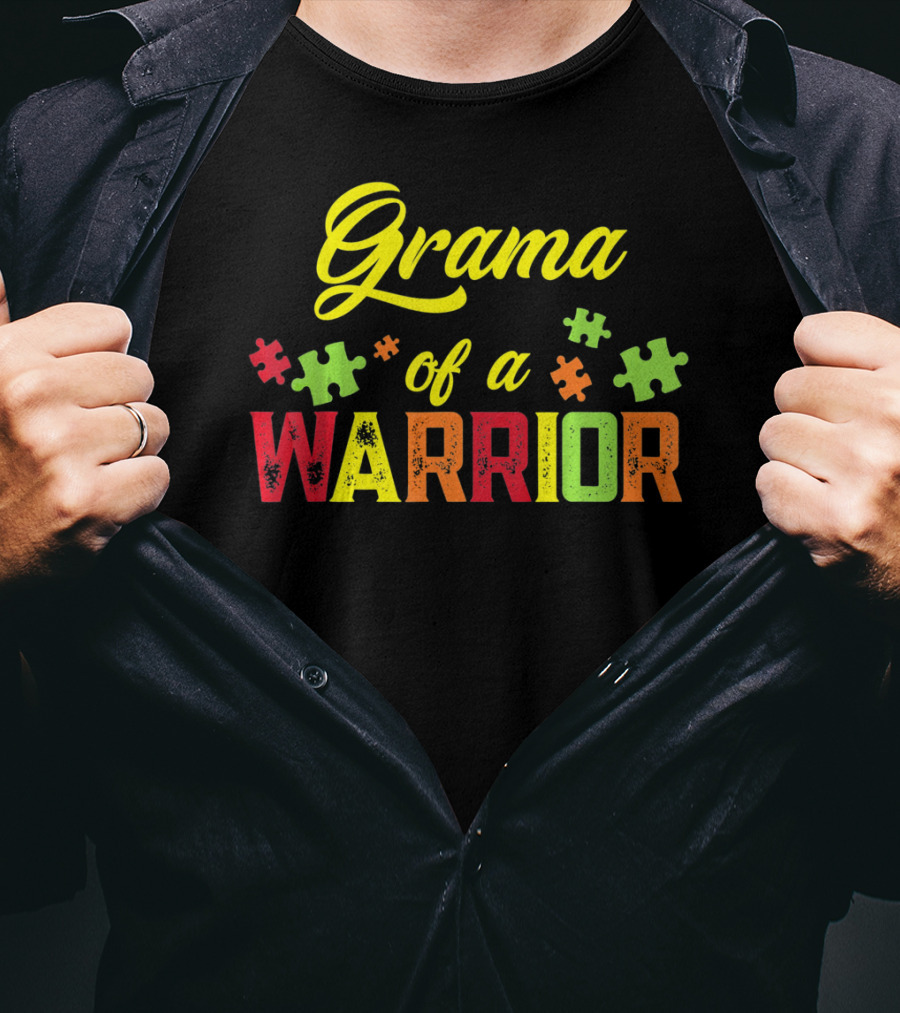 Grama Of A Warrior Puzzle Pieces Autism Awareness T-Shirt