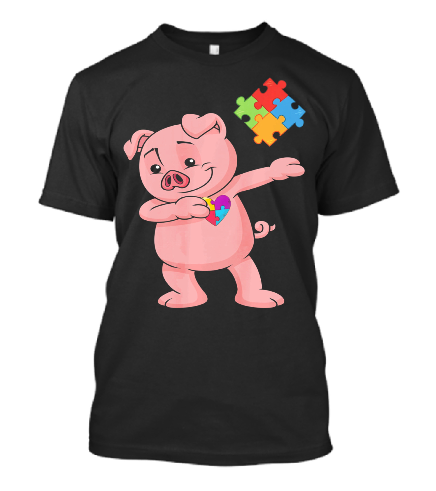 Piggy Puzzle Piece Autism Awareness Heart T-Shirt