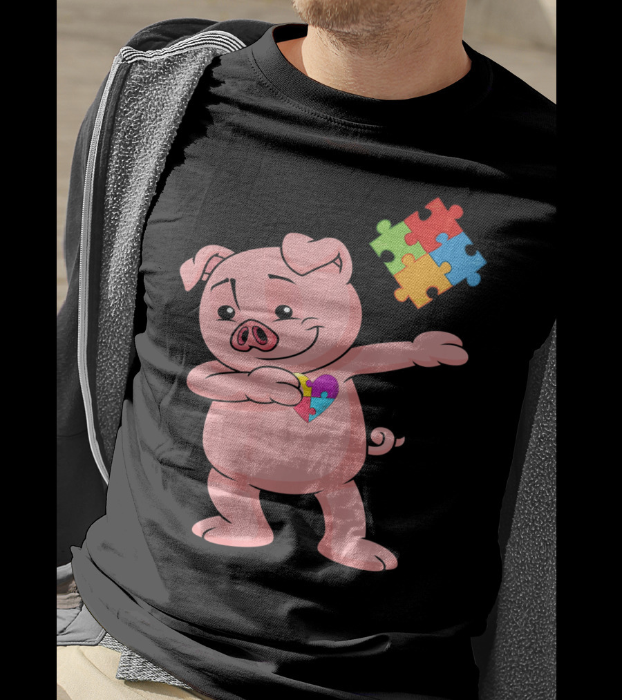 Piggy Puzzle Piece Autism Awareness Heart T-Shirt
