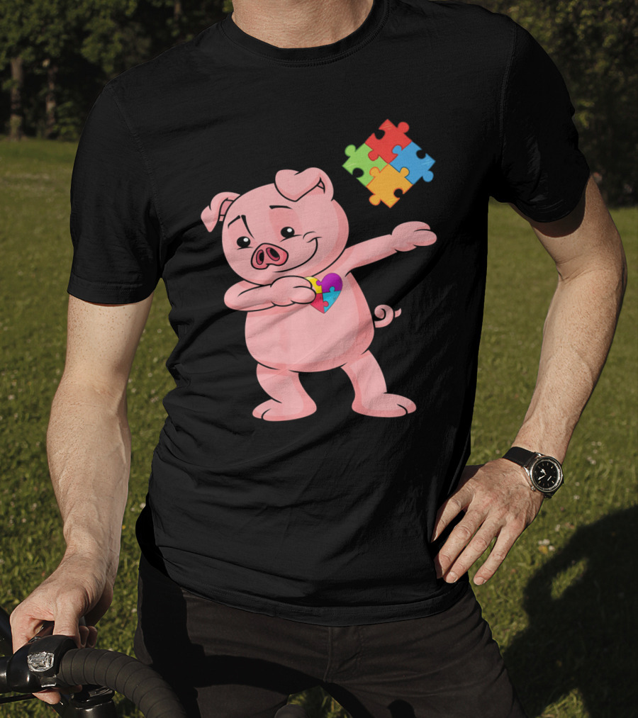 Piggy Puzzle Piece Autism Awareness Heart T-Shirt