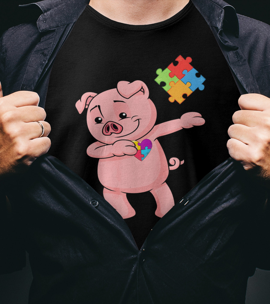 Piggy Puzzle Piece Autism Awareness Heart T-Shirt