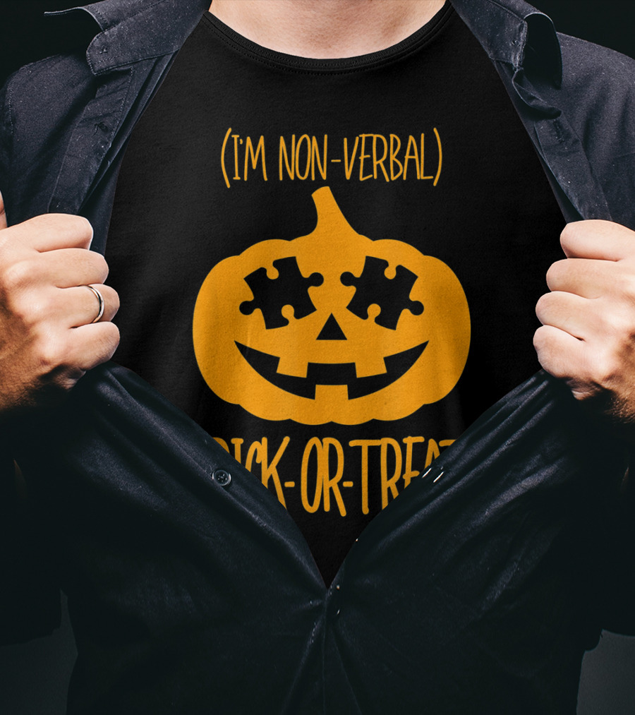 Trick-or-Treat I'm Non-Verbal Pumpkin Halloween Puzzle T-Shirt