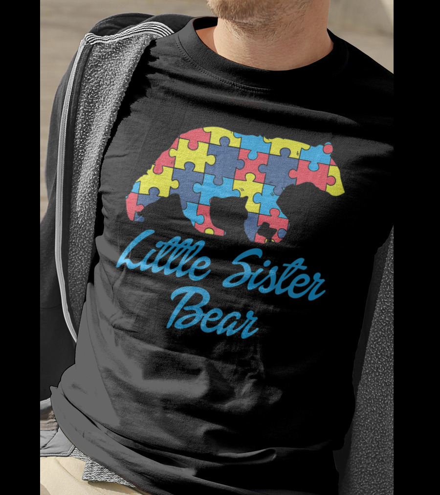 Autism Awareness Little Sister Bear Puzzle T-Shirt