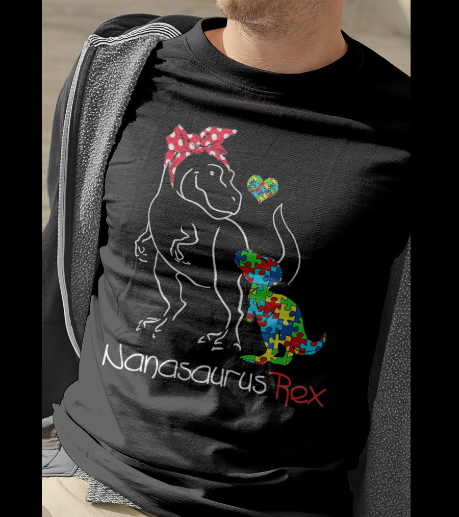 Nanasaurus Rex Dinosaur Autism Puzzle Heart T-Shirt