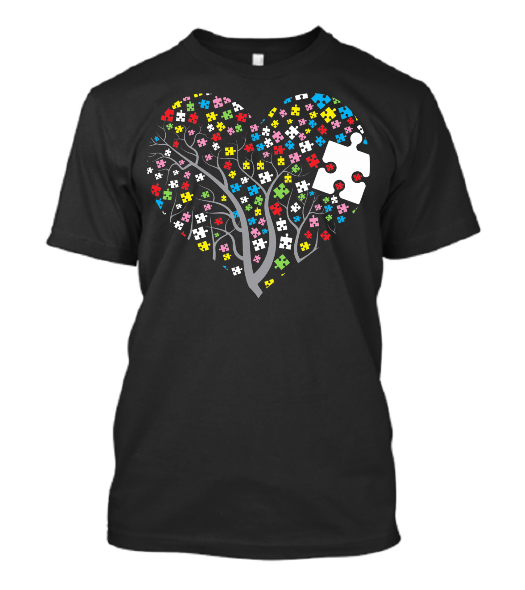 Autism Puzzle Heart Tree With Colorful Pieces T-Shirt