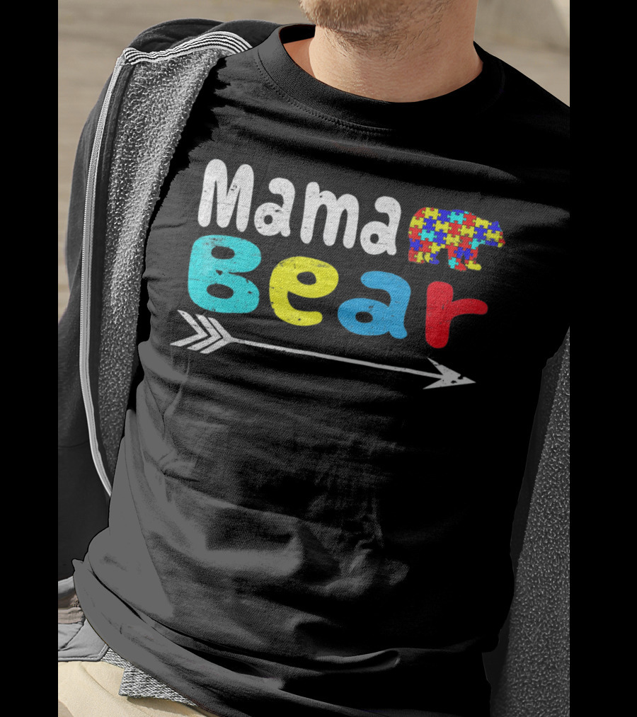 Mama Bear Autism Puzzle Piece Pattern With Arrow T-Shirt