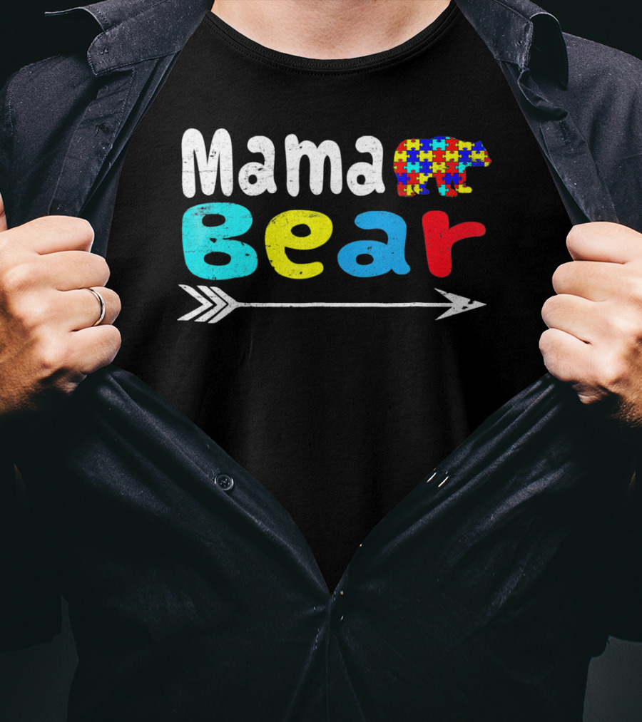 Mama Bear Autism Puzzle Piece Pattern With Arrow T-Shirt
