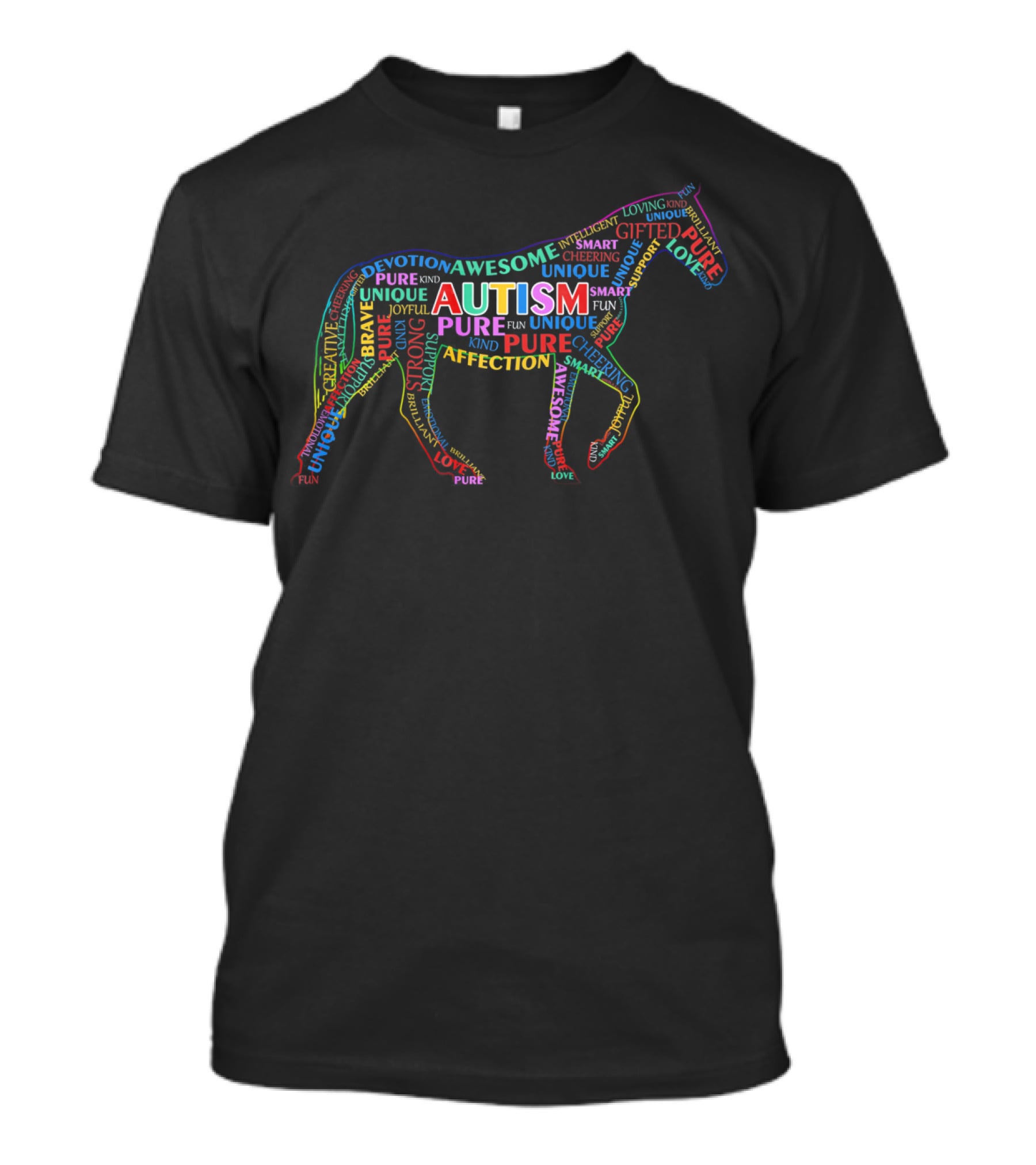 Horse Shaped Autism Awareness Words Kind Pure Unique Affection T-Shirt