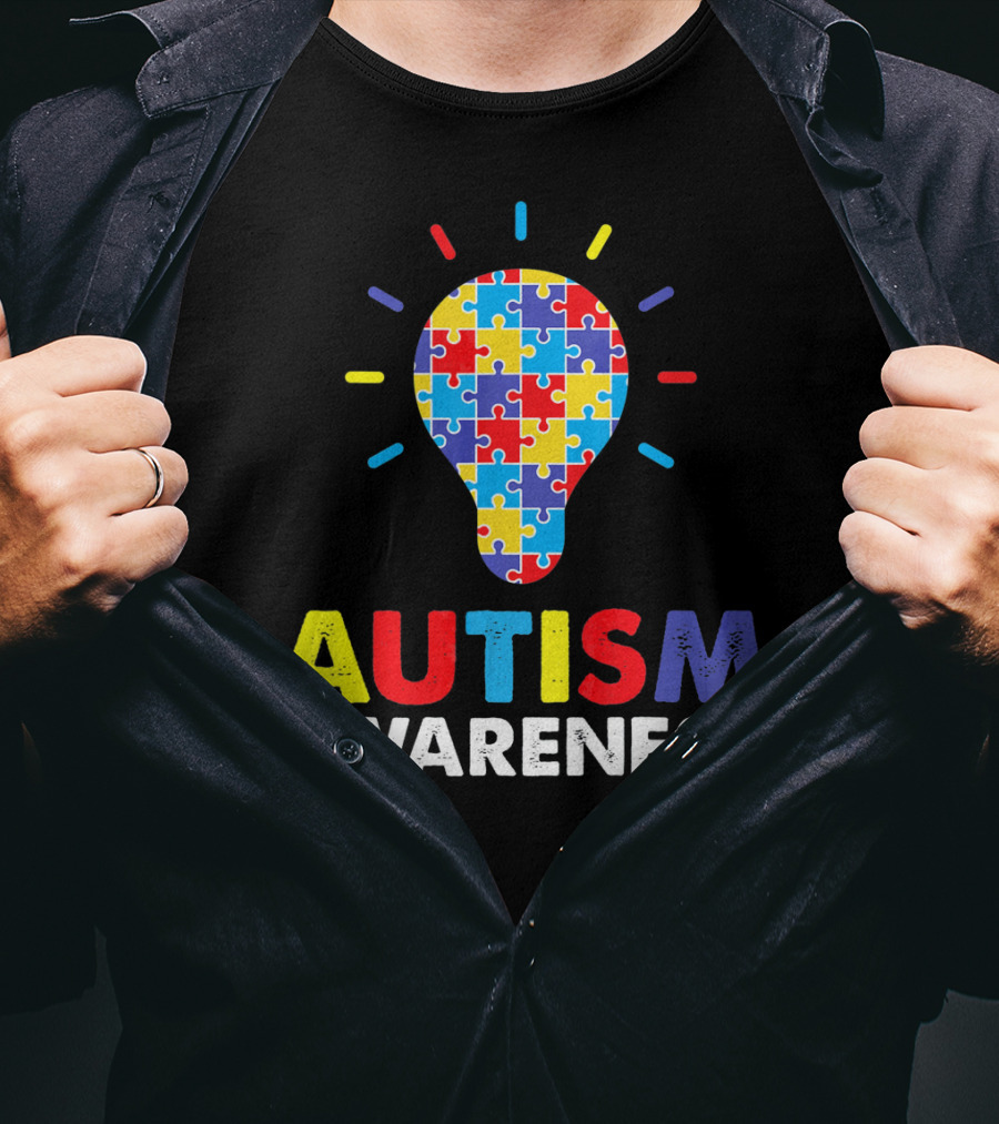 Autism Awareness Puzzle Light Bulb T-Shirt