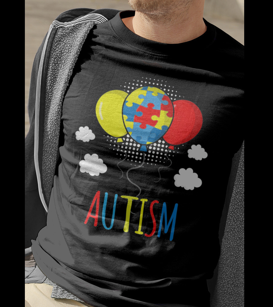 Autism Awareness Puzzle Piece Balloons With Colorful Clouds T-Shirt