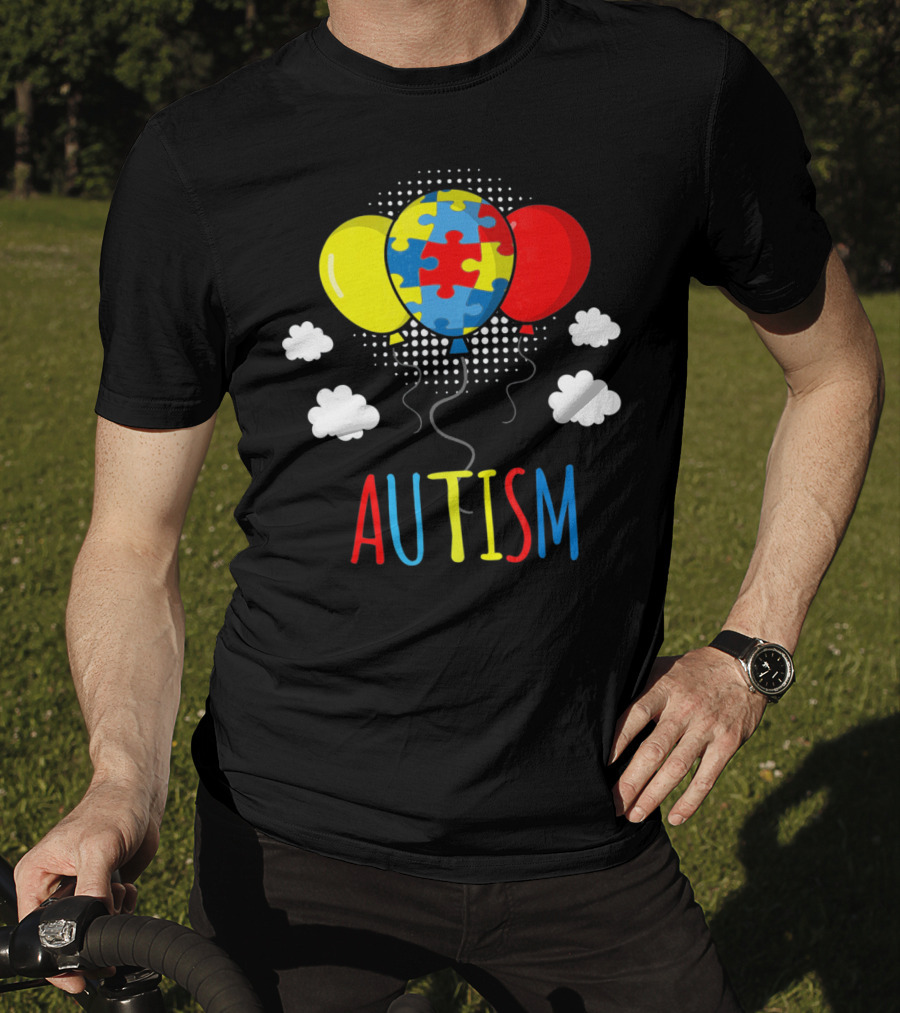 Autism Awareness Puzzle Piece Balloons With Colorful Clouds T-Shirt