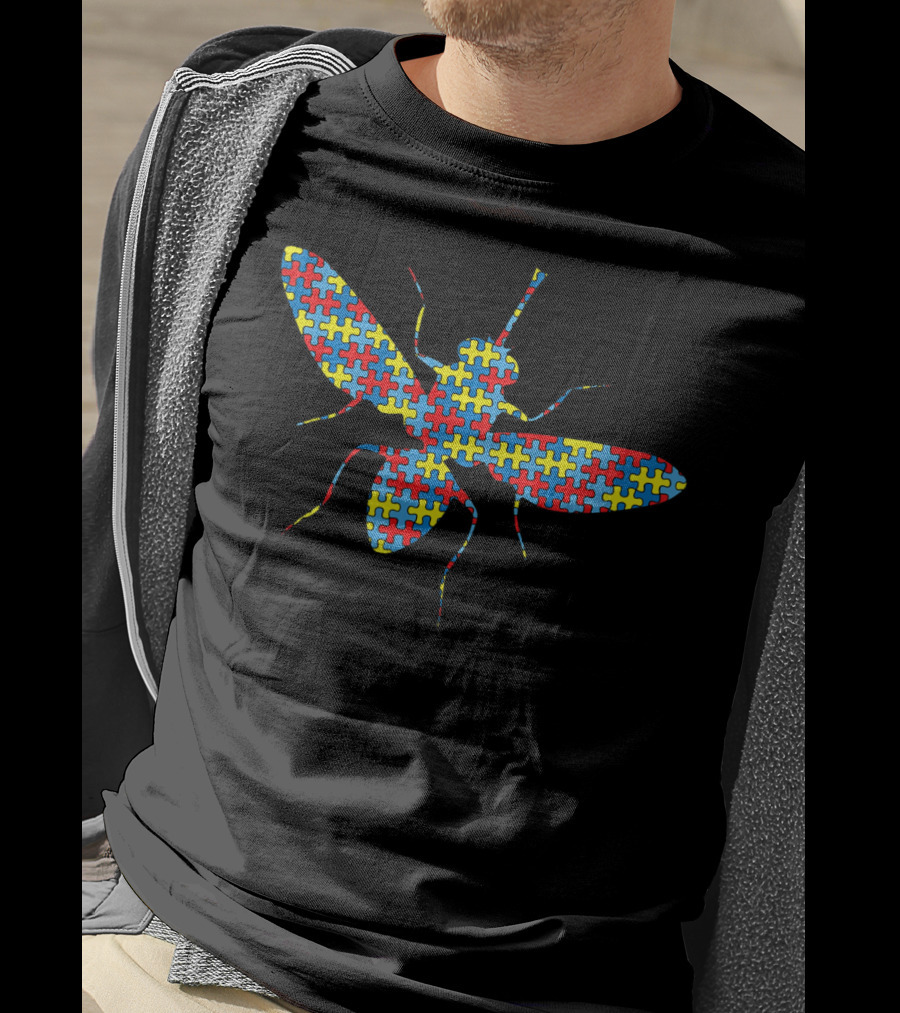 Autism Awareness Housefly Puzzle Pattern T-Shirt