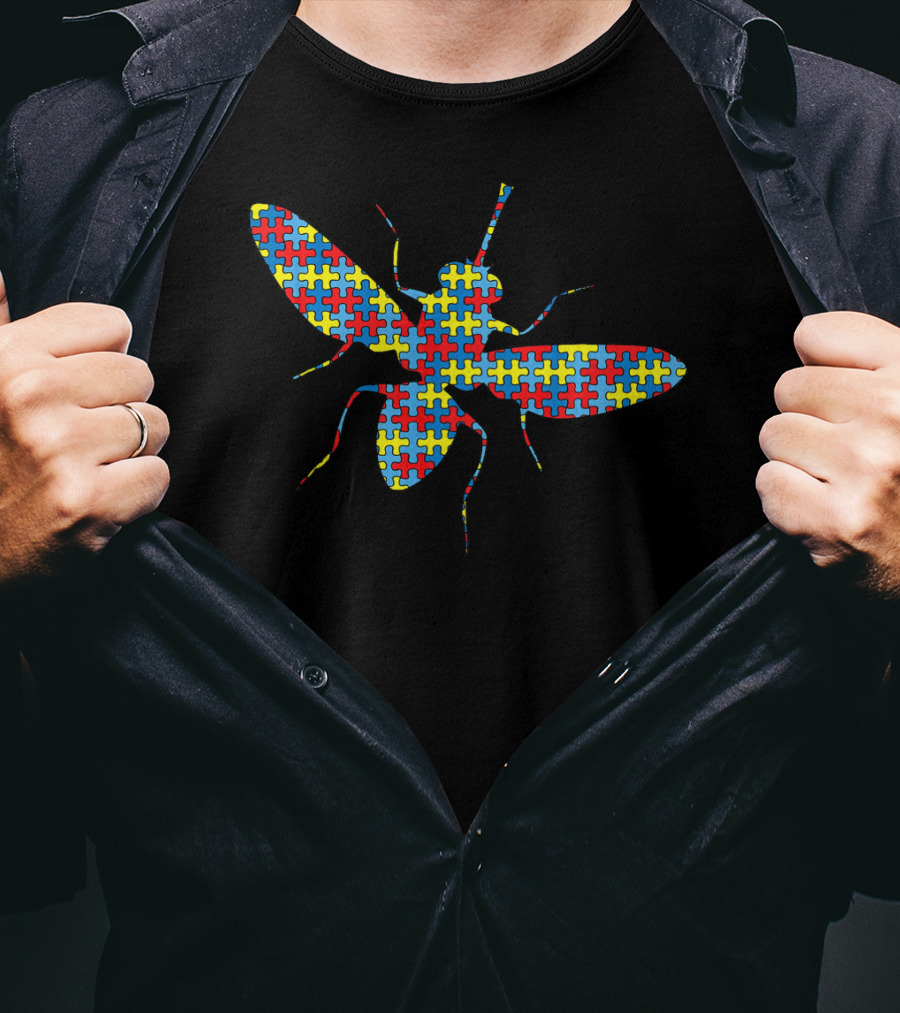 Autism Awareness Housefly Puzzle Pattern T-Shirt