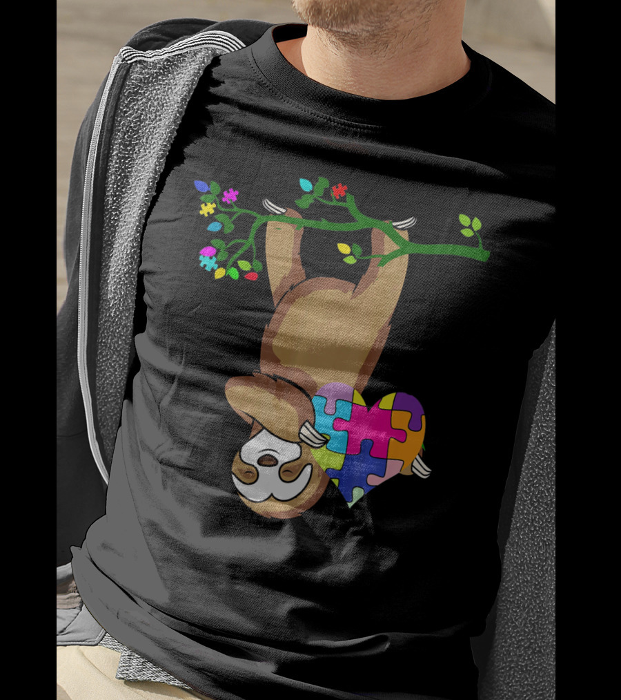 Sloth Love Autism Awareness Heart Puzzle T-Shirt