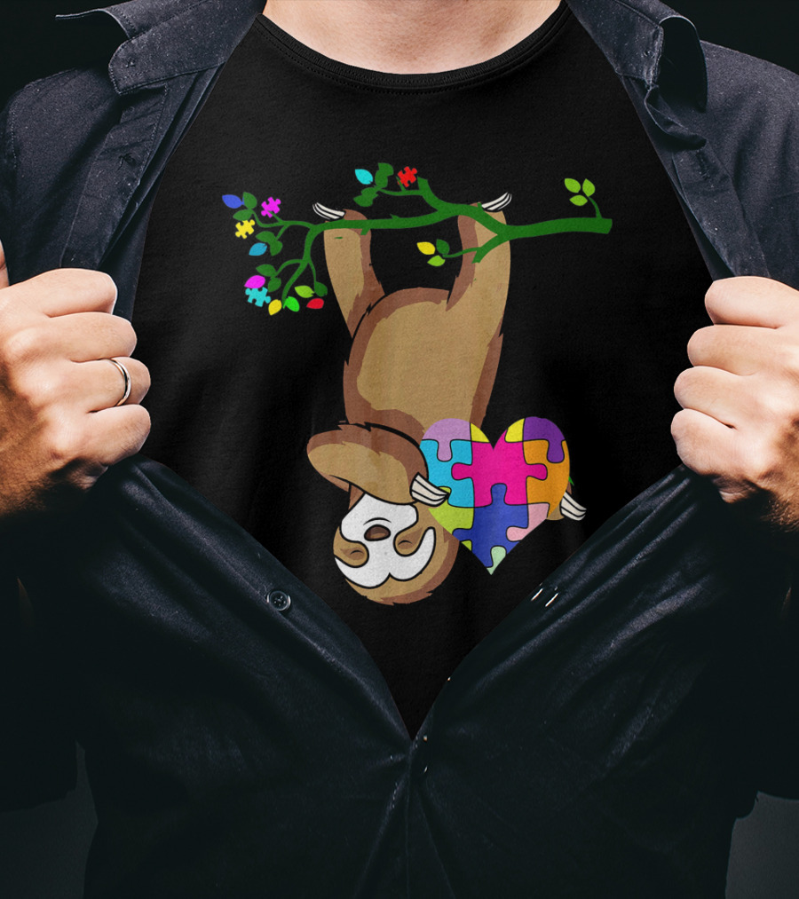 Sloth Love Autism Awareness Heart Puzzle T-Shirt