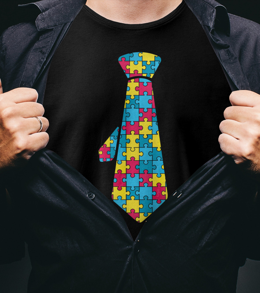 Autism Awareness Puzzle Pattern Tie T-Shirt