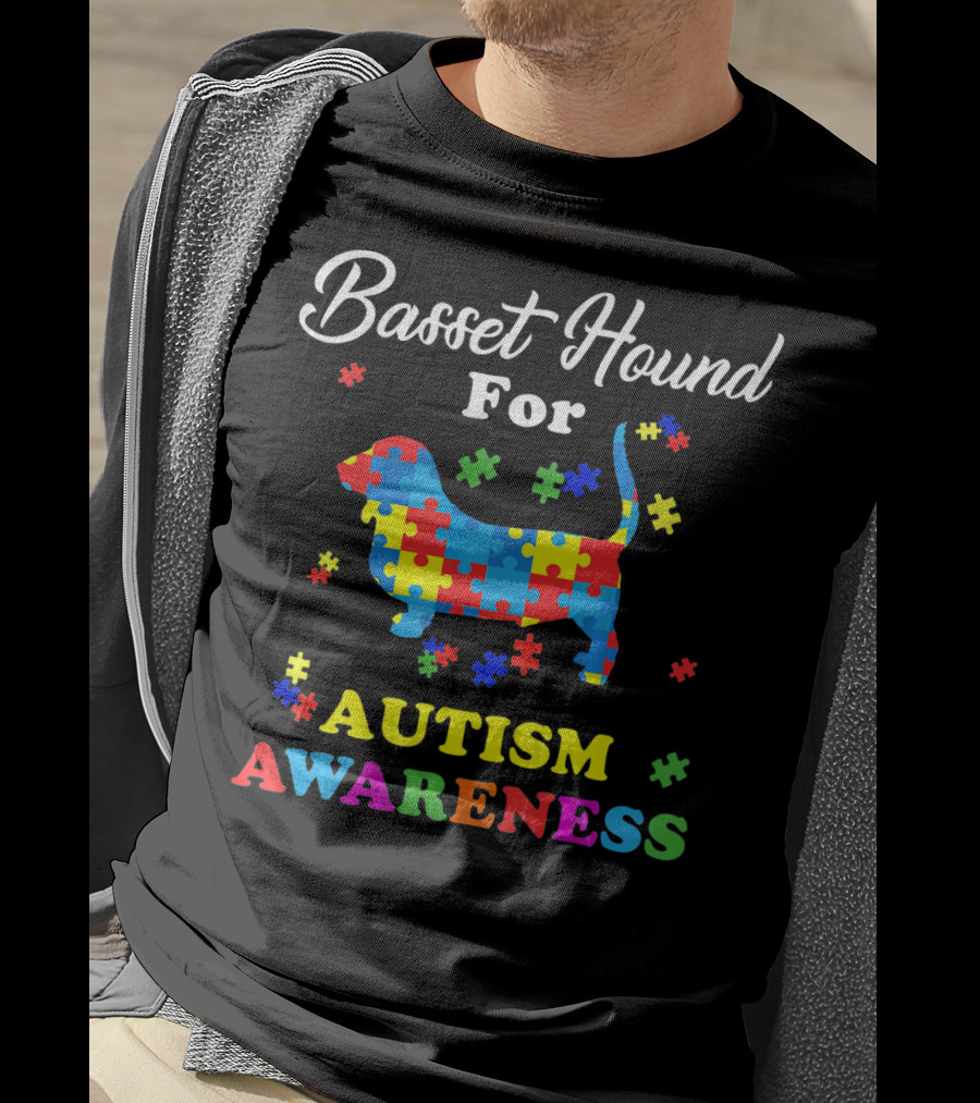 Basset Hound For Autism Awareness Puzzle Pieces T-Shirt