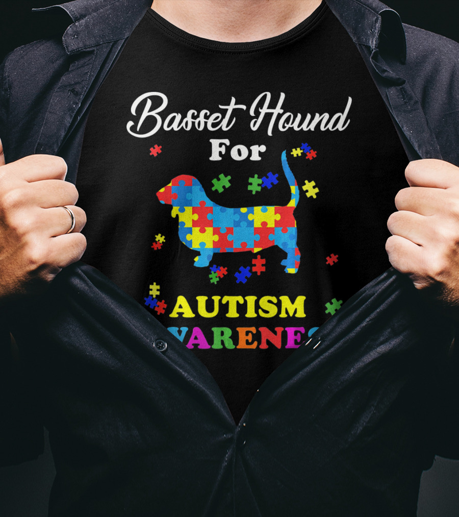 Basset Hound For Autism Awareness Puzzle Pieces T-Shirt
