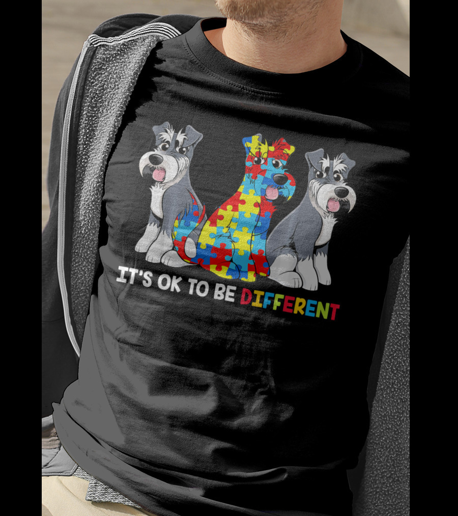 It's OK To Be Different Miniature Schnauzer Puzzle Pieces T-Shirt
