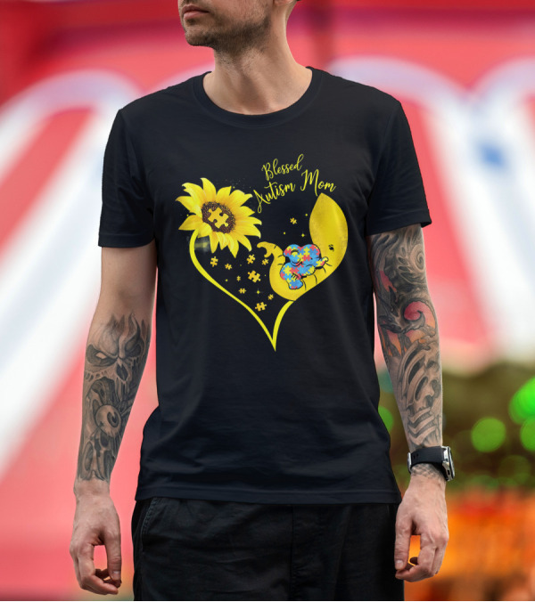 Premium T-Shirt: Blessed Autism Mom Sunflower Elephant Puzzle Heart T-Shirt Blessed Autism Mom Sunflower Elephant Puzzle Heart T-Shirt