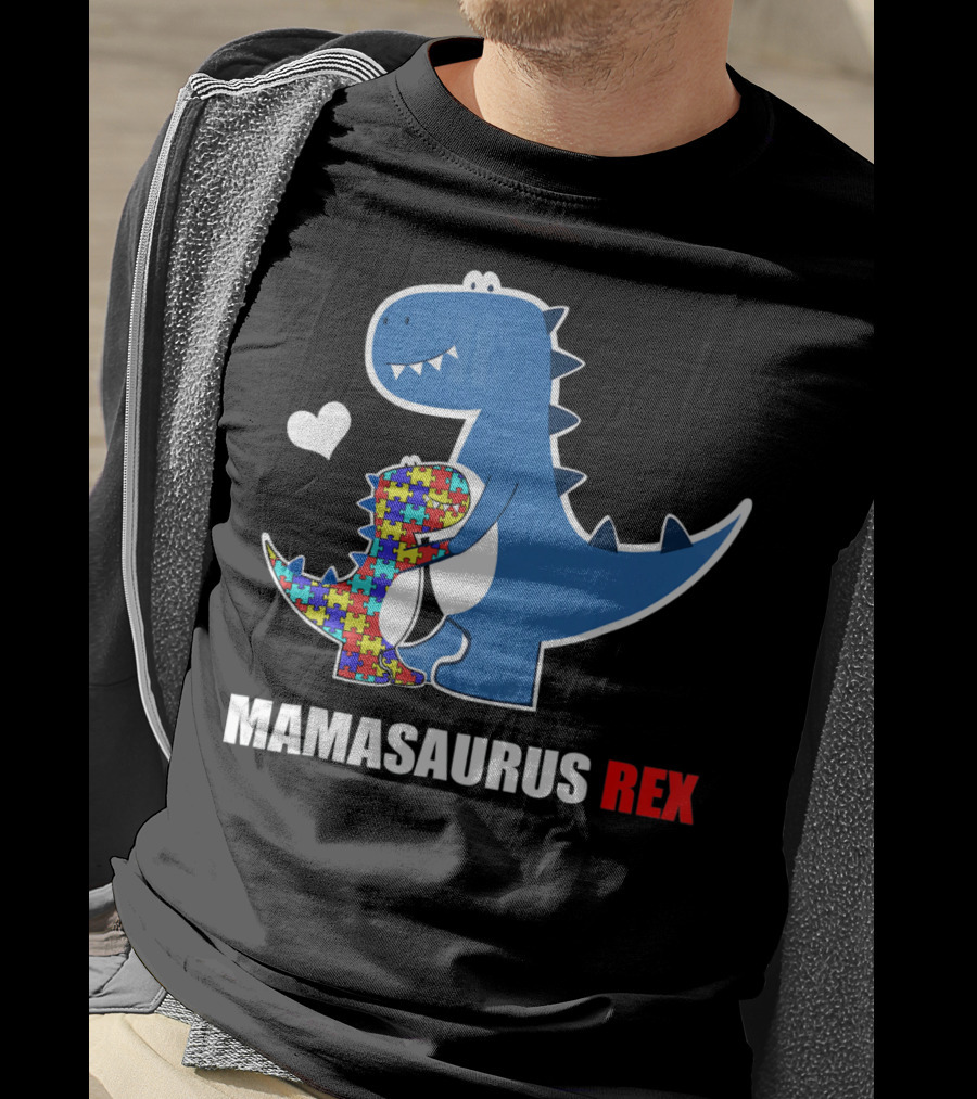 Mamasaurus Rex Autism Awareness Puzzle Heart T-Shirt