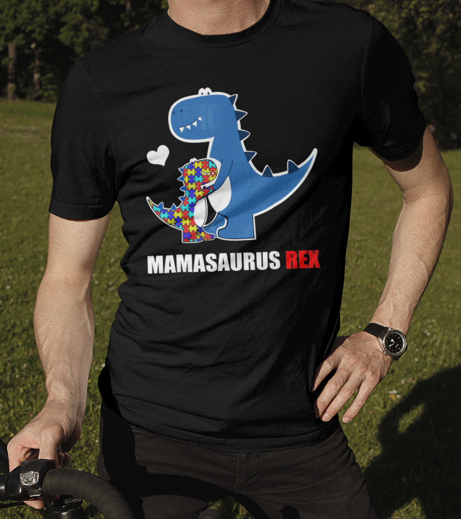 Mamasaurus Rex Autism Awareness Puzzle Heart T-Shirt