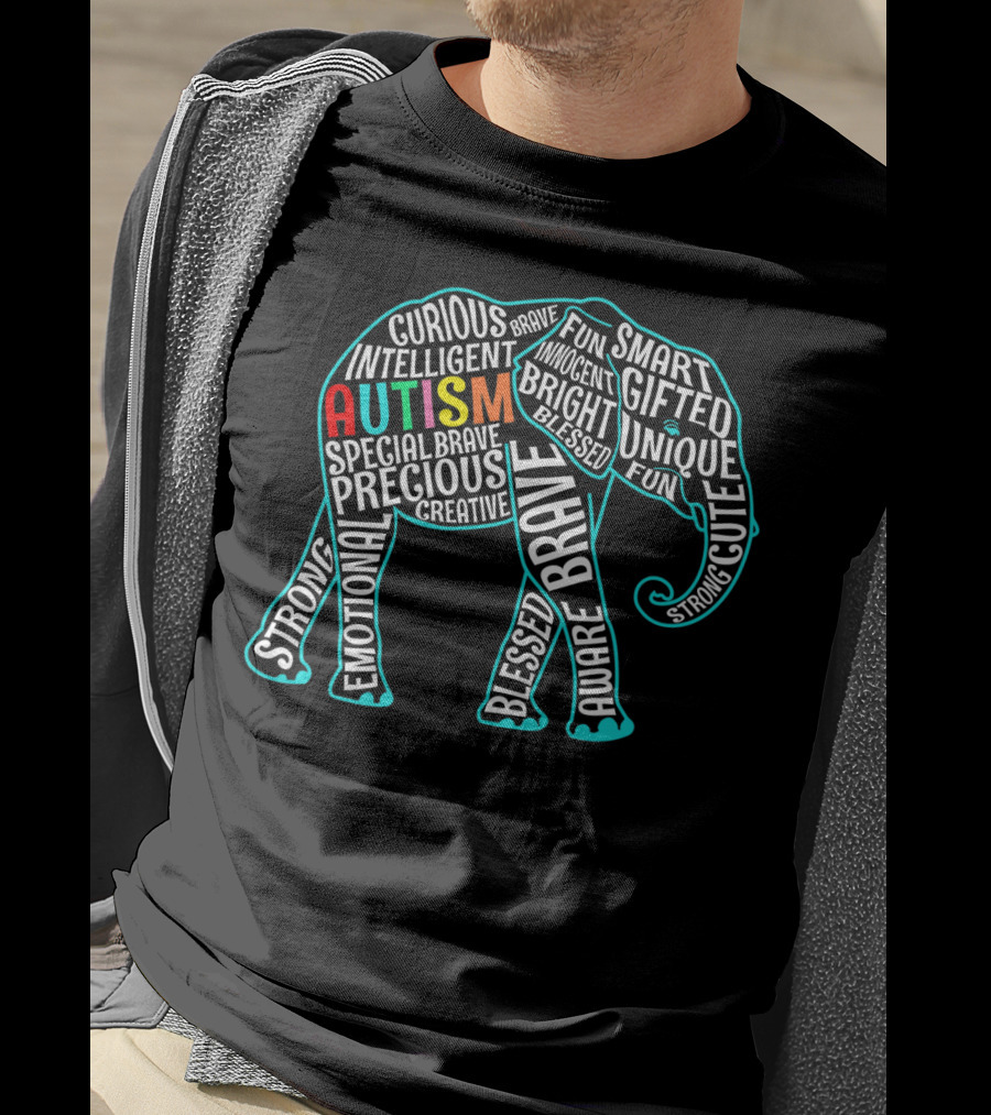 Autism Awareness Elephant Brave Intelligent Gifted Unique Fun Innocent Smart Curious T-Shirt