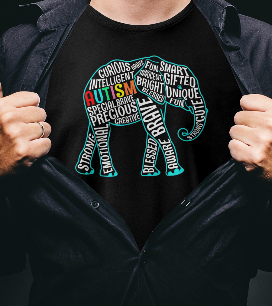 Autism Awareness Elephant Brave Intelligent Gifted Unique Fun Innocent Smart Curious T-Shirt