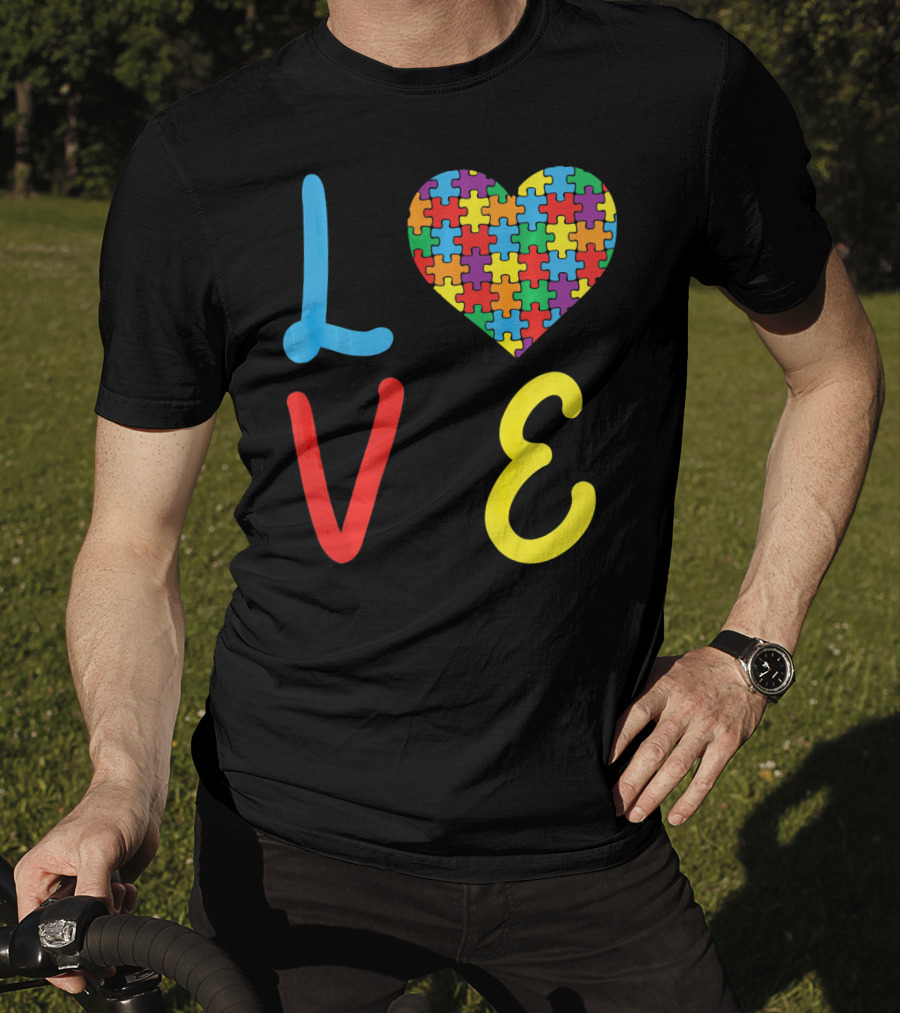 Love Autism Awareness Day Autism Puzzle Heart T-Shirt
