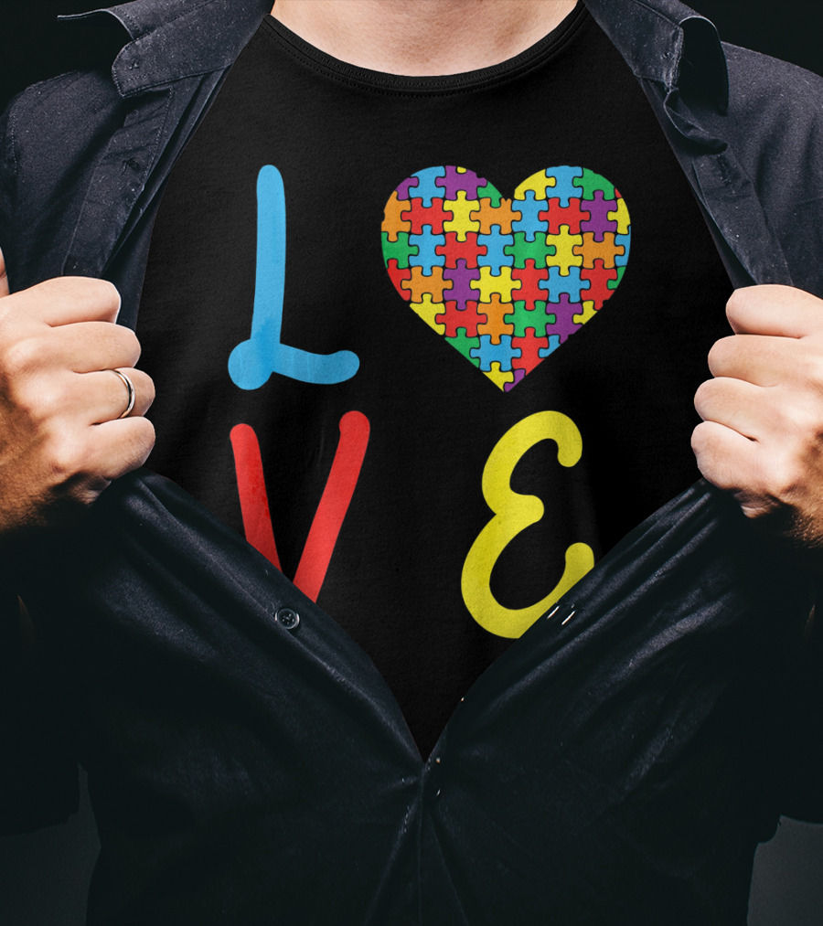 Love Autism Awareness Day Autism Puzzle Heart T-Shirt