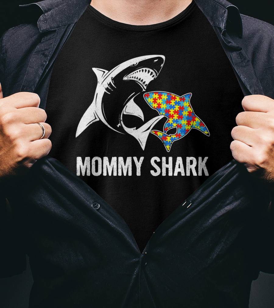 Mommy Shark Autism Awareness Puzzle Shark T-Shirt
