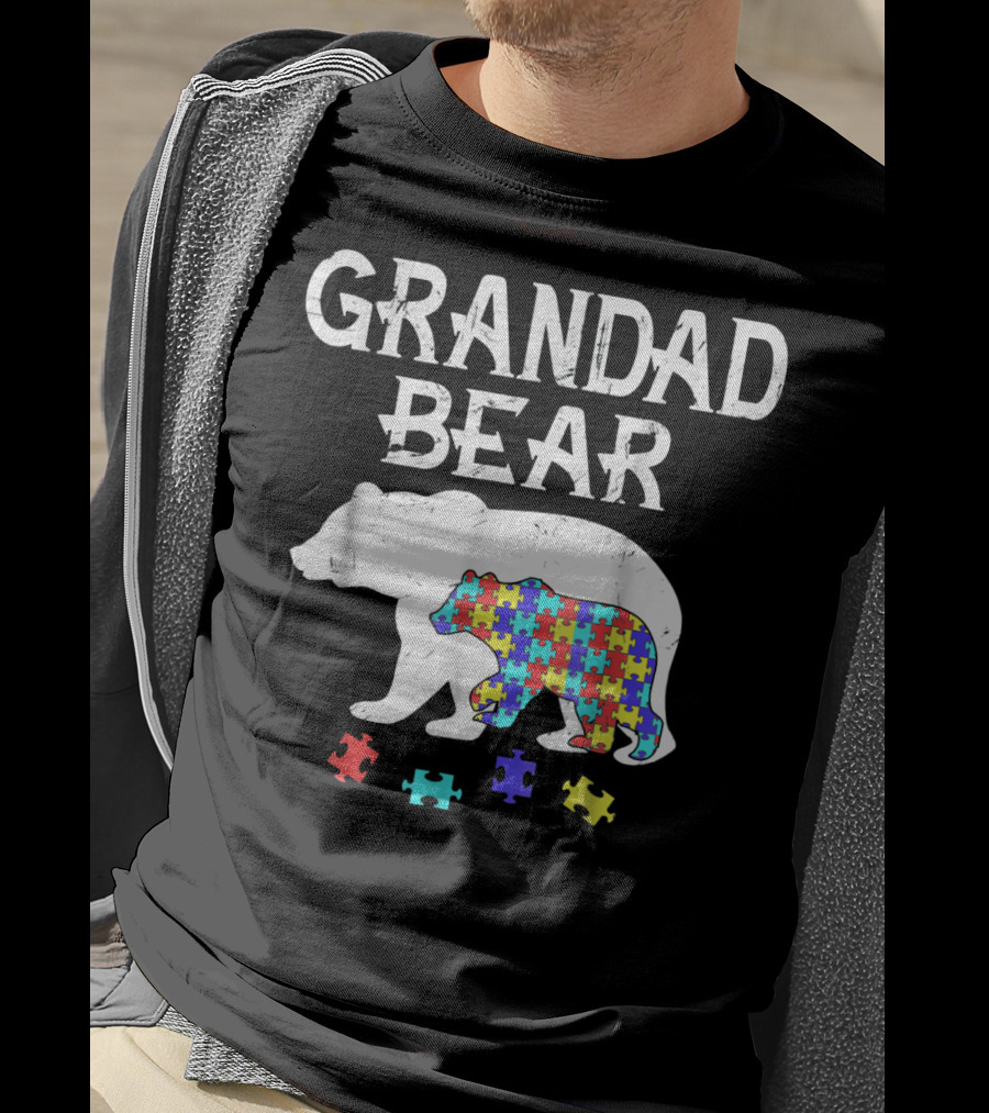 Grandad Bear Autism Awareness Puzzle Bear T-Shirt