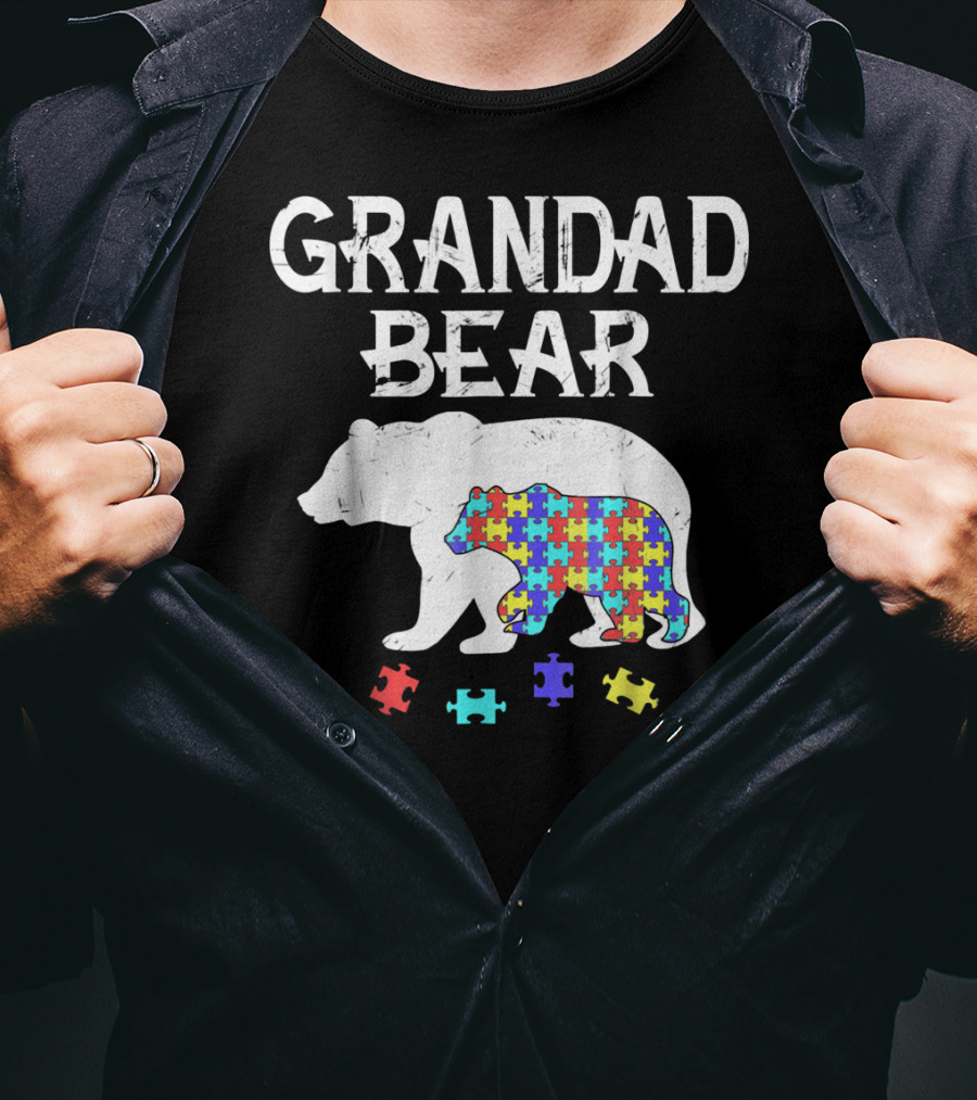 Grandad Bear Autism Awareness Puzzle Bear T-Shirt