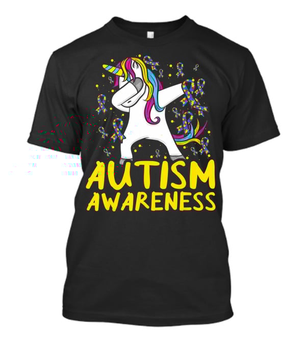 Dabbing Unicorn Puzzle Ribbon Autism Awareness T-Shirt