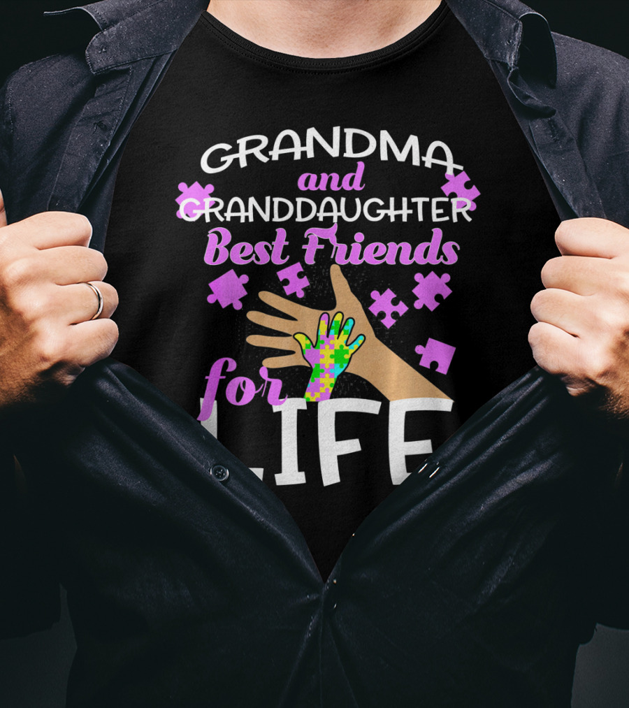 Grandma And Granddaughter Best Friends For Life Autism Awareness Puzzle Piece T-Shirt