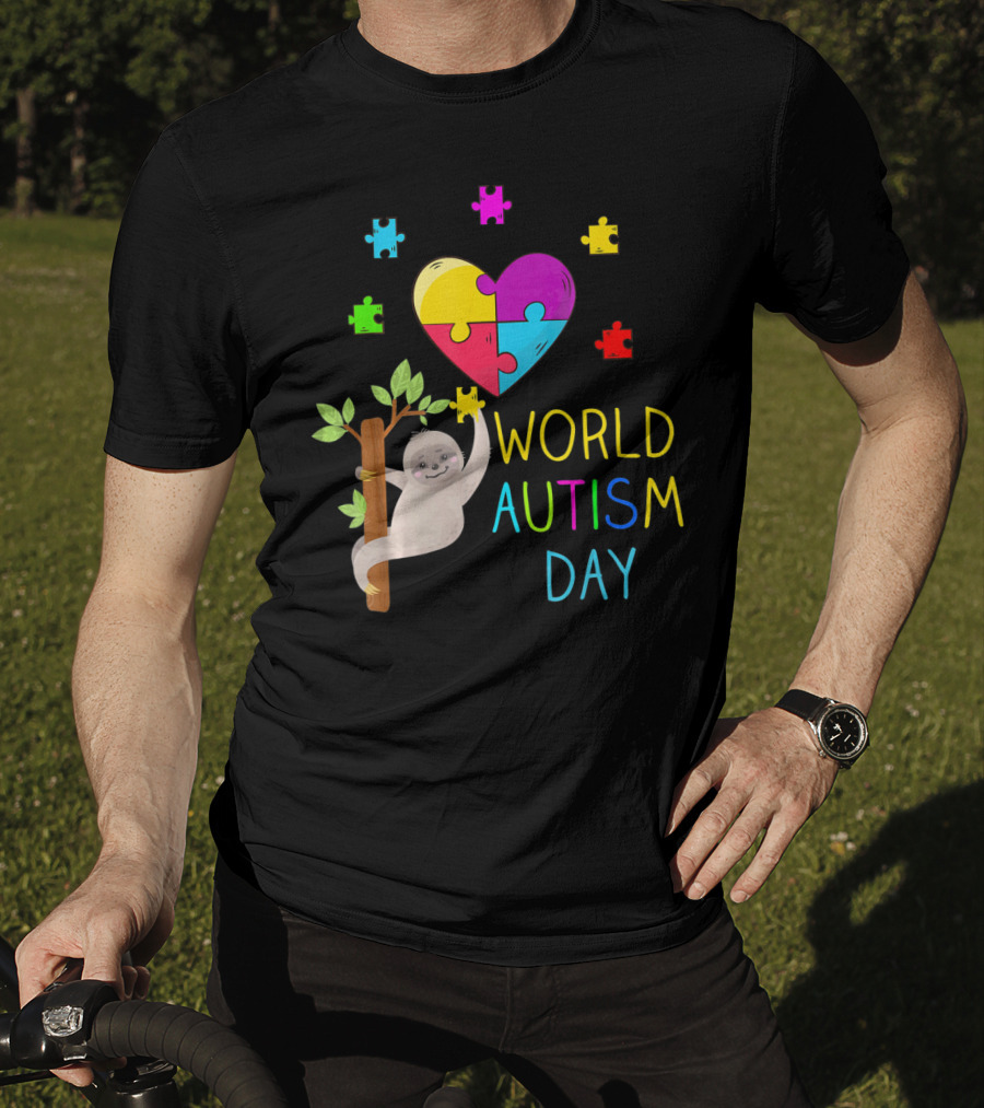 World Autism Day Sloth Heart Puzzle Pieces T-Shirt