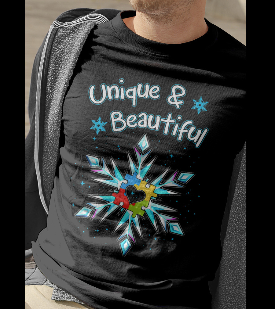 Unique And Beautiful Autism Awareness Snowflake Puzzle Heart T-Shirt