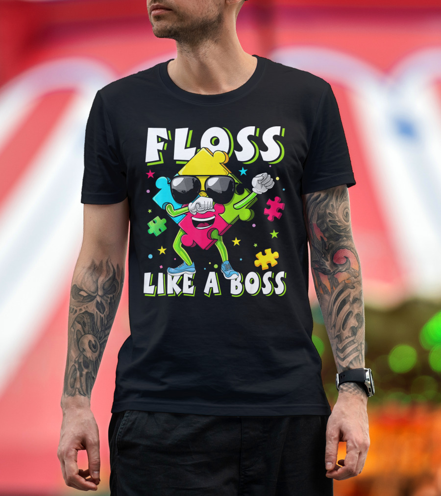 Floss Like A Boss Autism Awareness Puzzle Dance T-Shirt