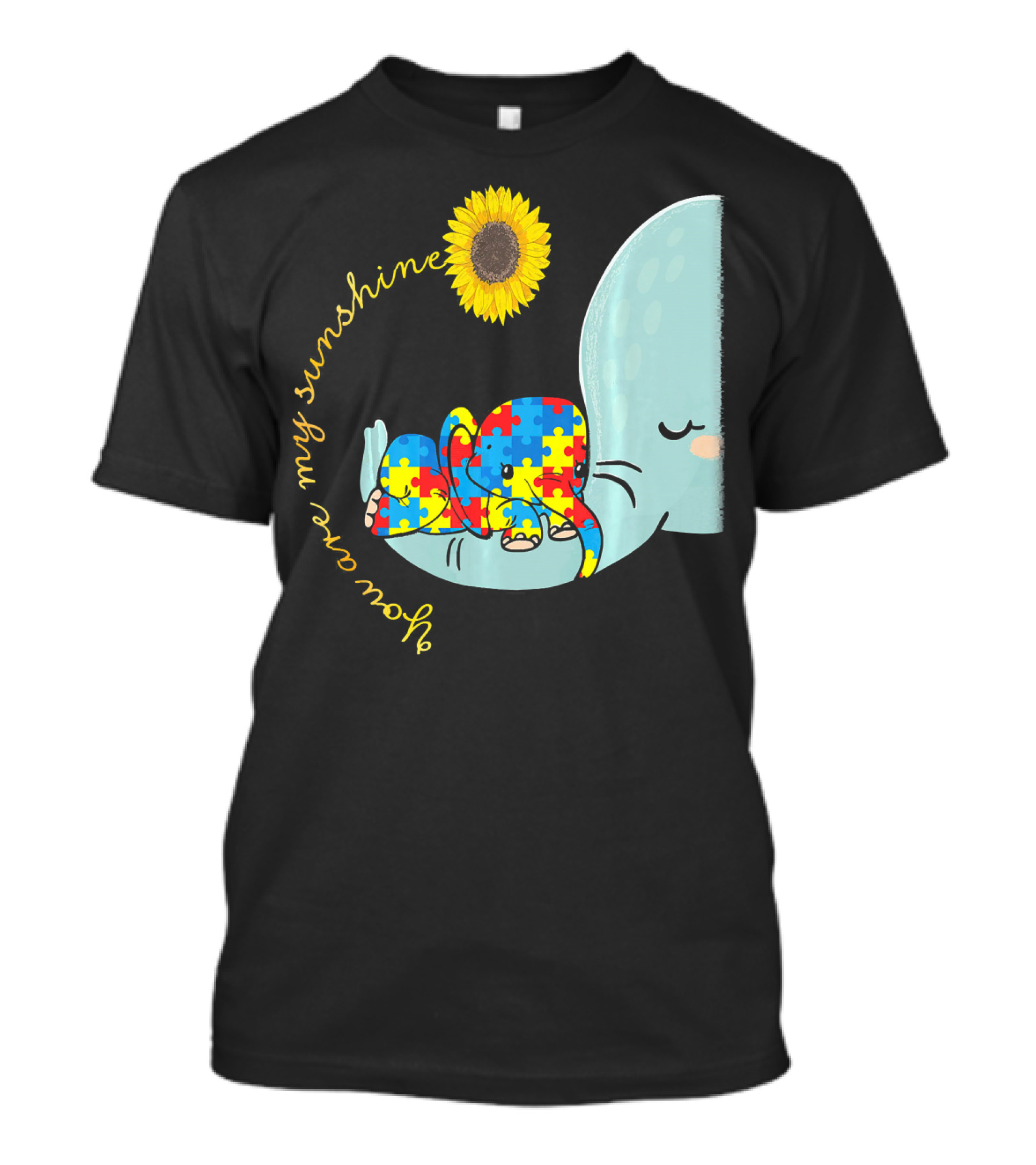 You Are My Sunshine Autism Awareness Elephant Puzzle Sunflower T-Shirt