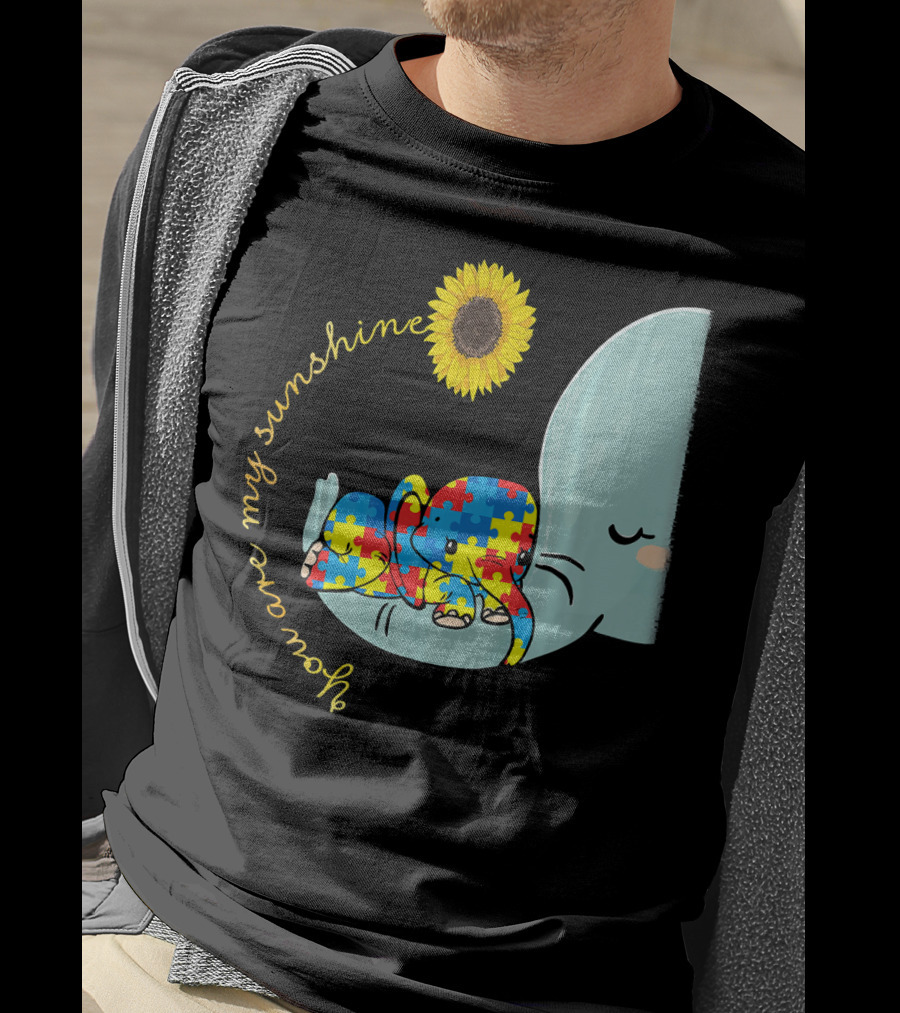 You Are My Sunshine Autism Awareness Elephant Puzzle Sunflower T-Shirt