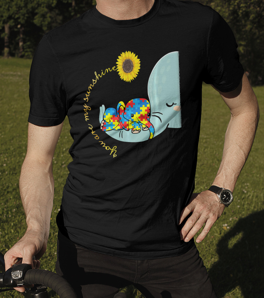 You Are My Sunshine Autism Awareness Elephant Puzzle Sunflower T-Shirt