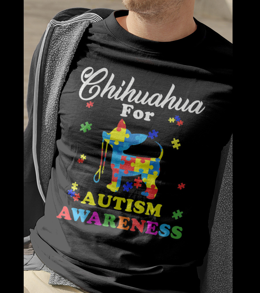 Chihuahua For Autism Awareness Puzzle Pattern Dog T-Shirt
