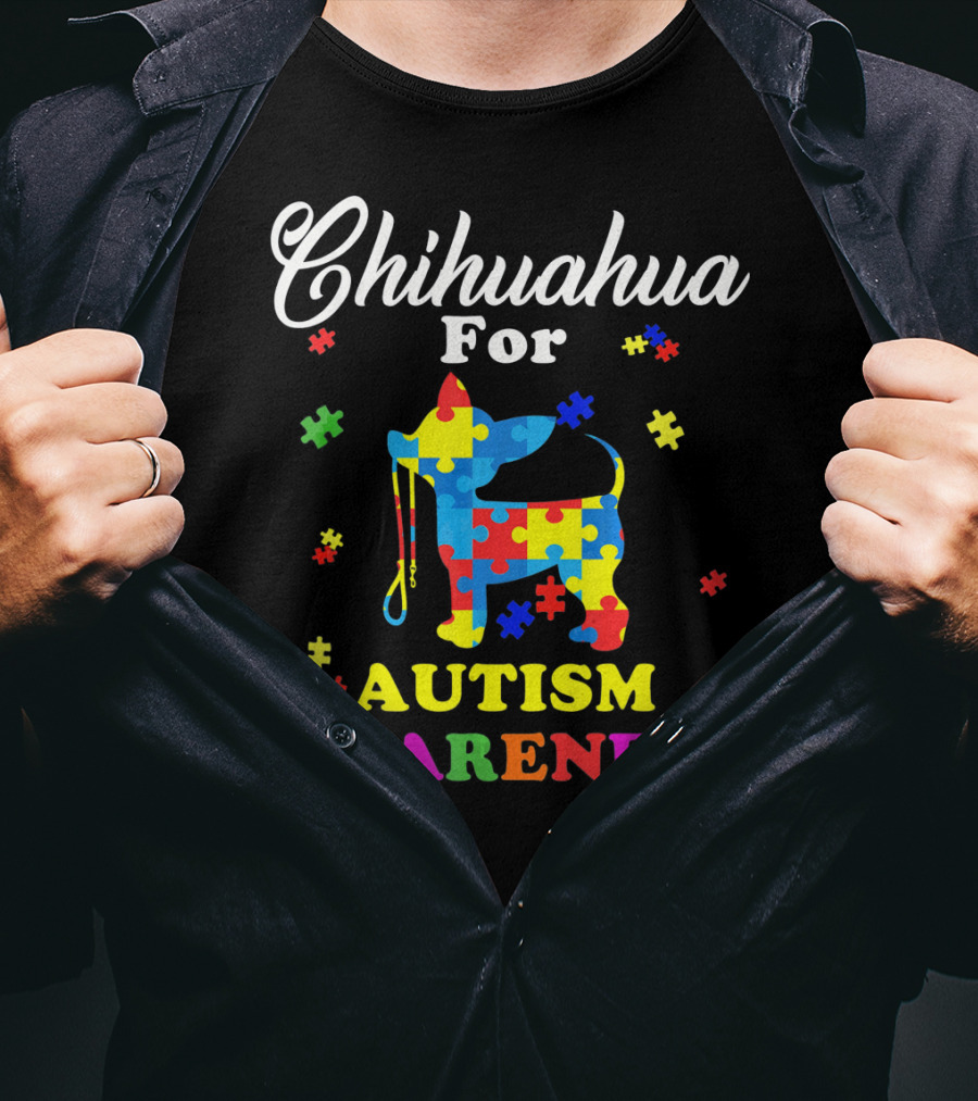 Chihuahua For Autism Awareness Puzzle Pattern Dog T-Shirt