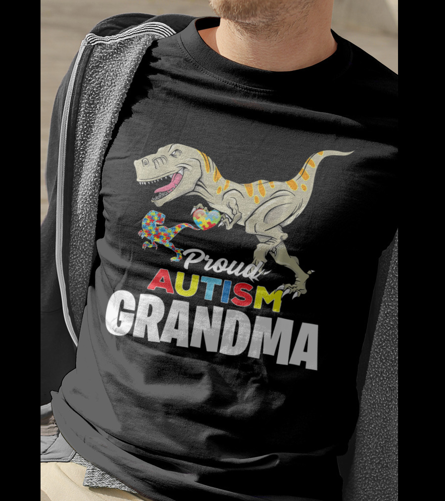 Proud Autism Grandma Dinosaur Puzzle Pattern Rex T-Shirt