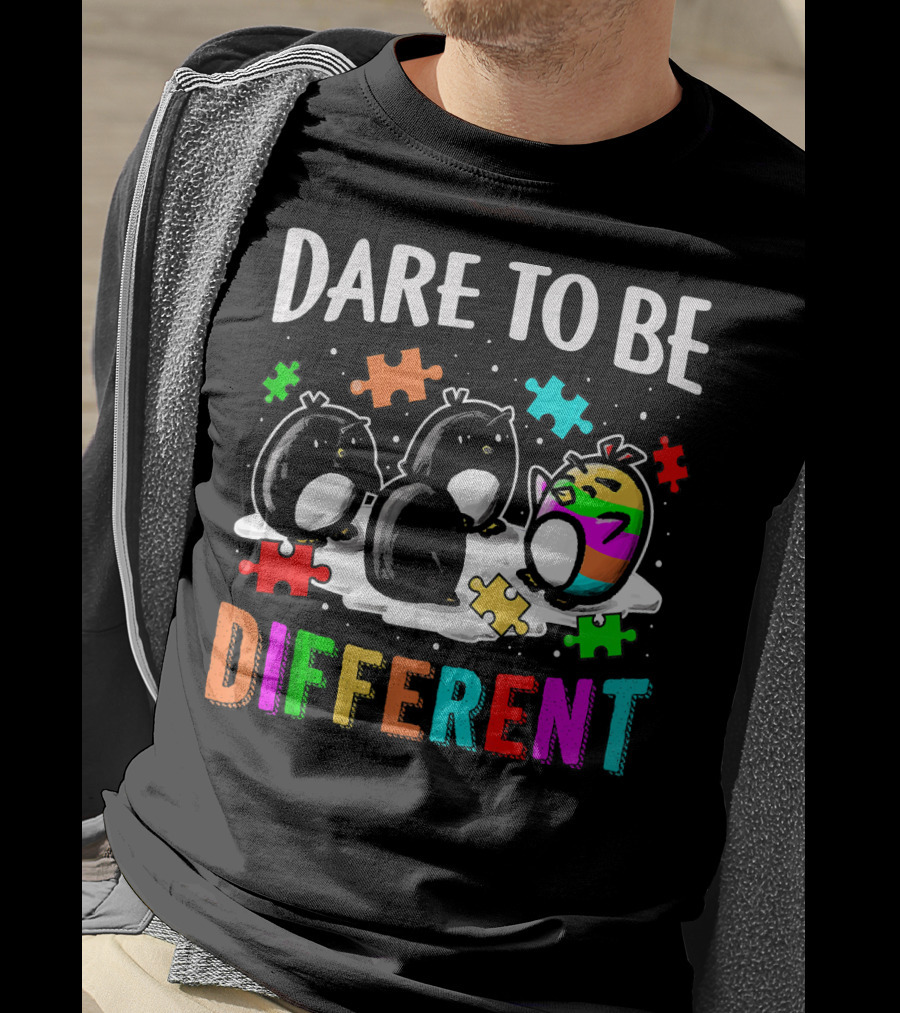 Dare To Be Different Penguin Puzzle Autism Awareness T-Shirt