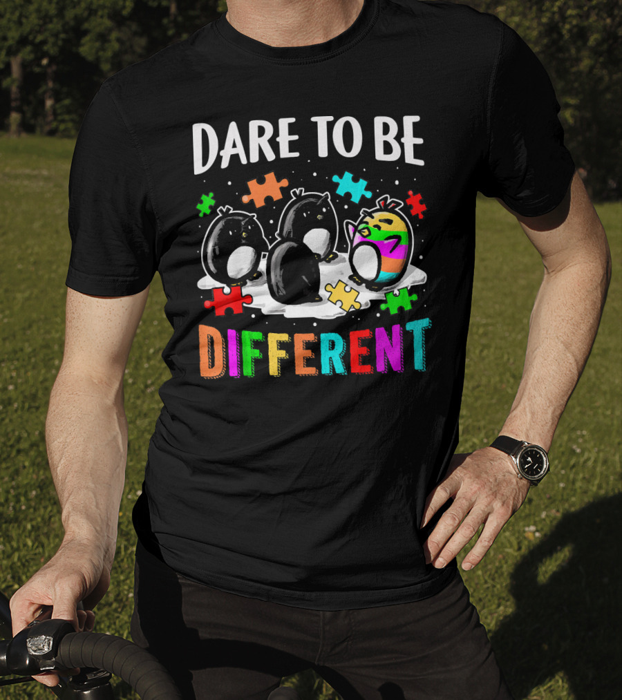 Dare To Be Different Penguin Puzzle Autism Awareness T-Shirt
