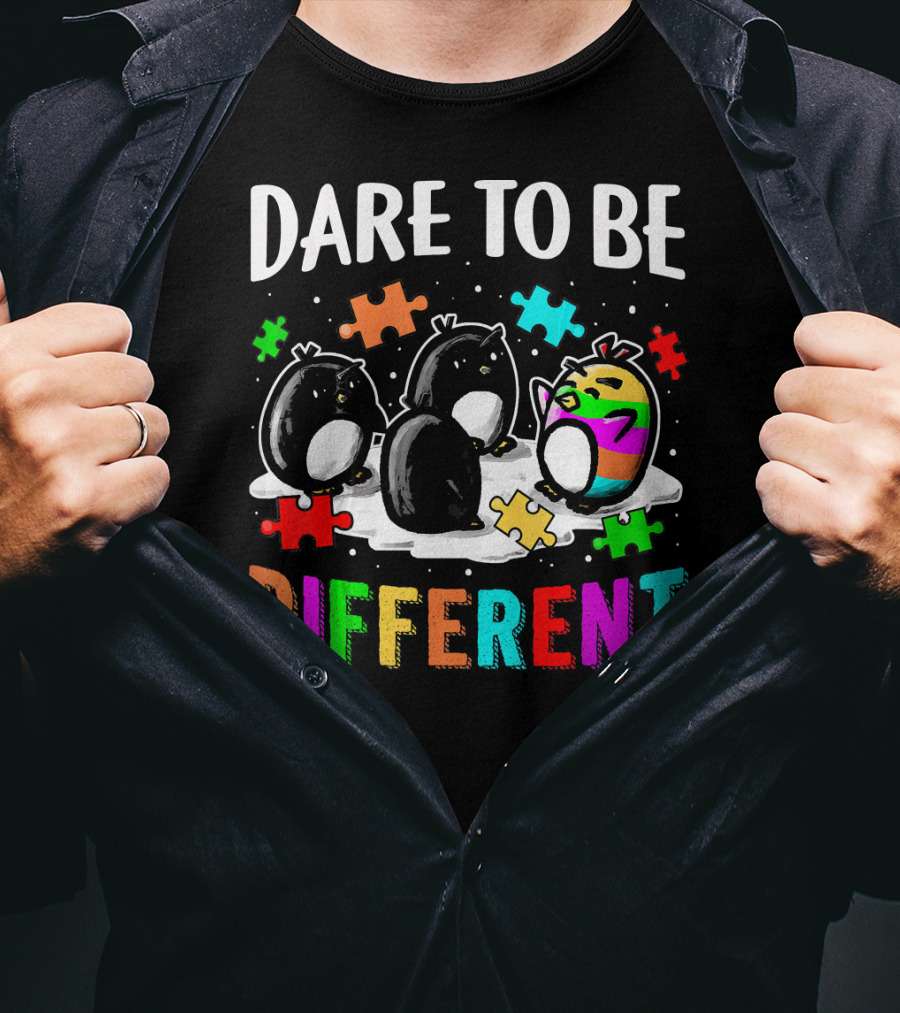 Dare To Be Different Penguin Puzzle Autism Awareness T-Shirt