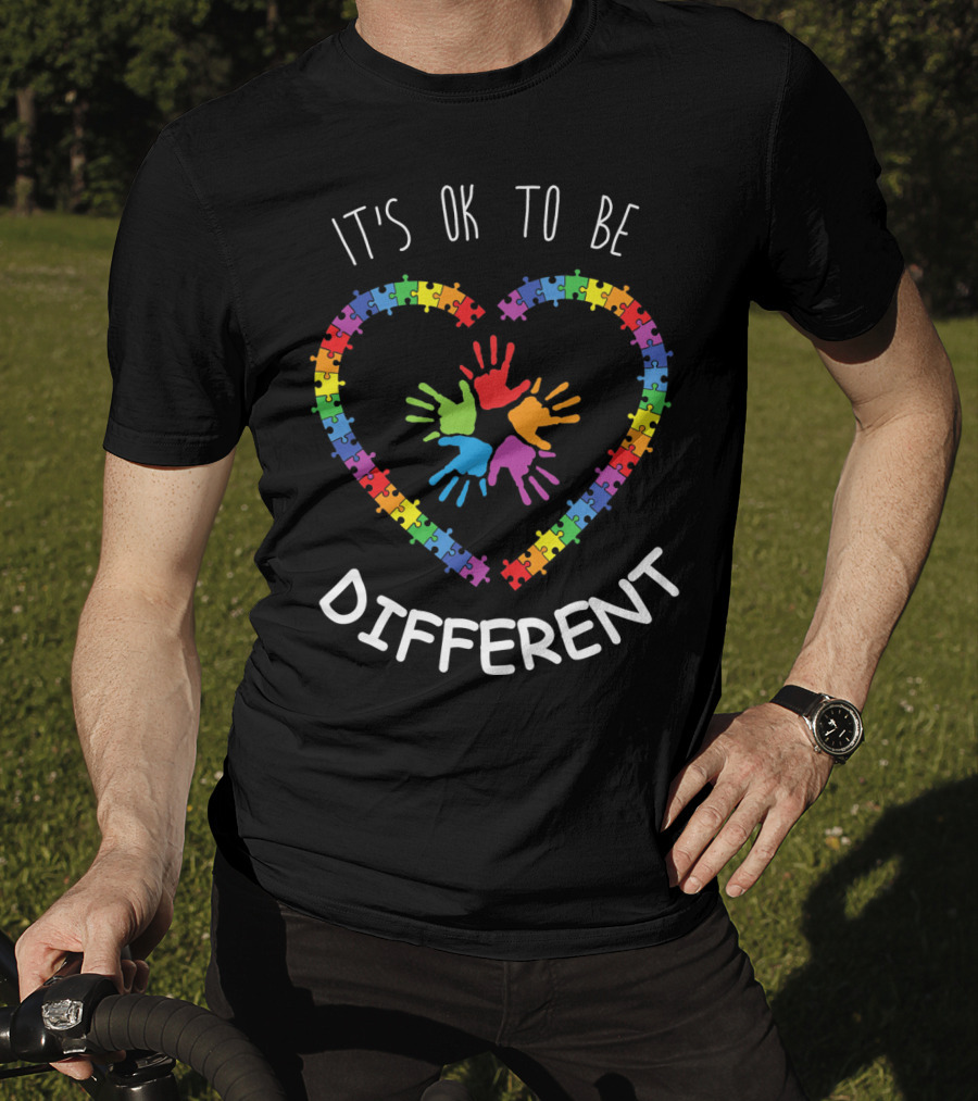 Autism LS Awareness Month It's OK To Be Different Puzzle Heart Hands T-Shirt